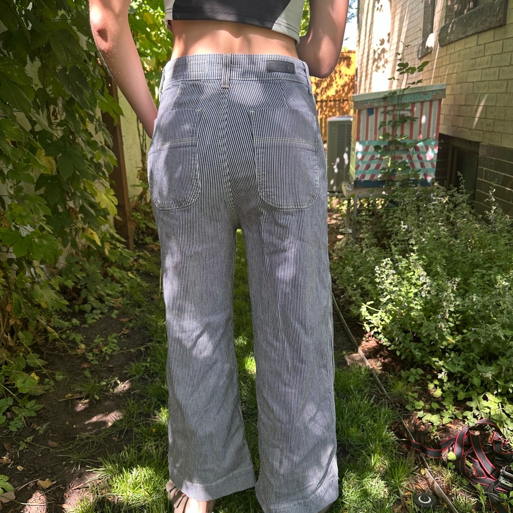 AG Adriano Goldschmied Navy and White Striped Pants